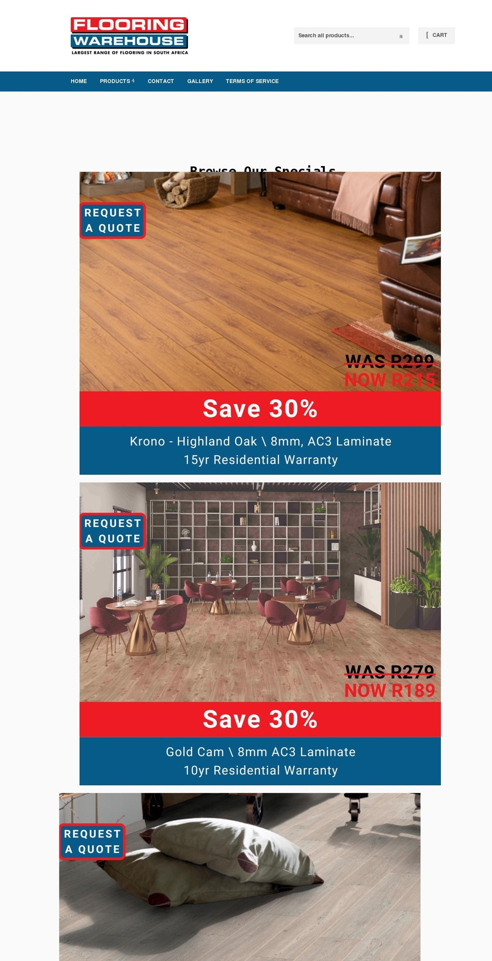 flooringwarehouse.co.za shopify website screenshot