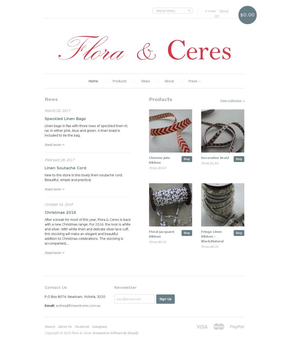 floraandceres.com.au shopify website screenshot