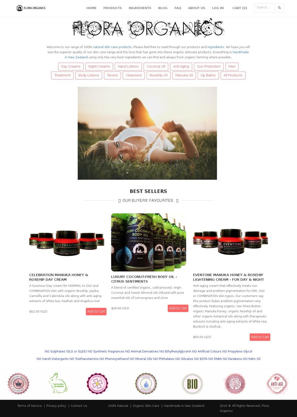 floraorganics.nz shopify website screenshot