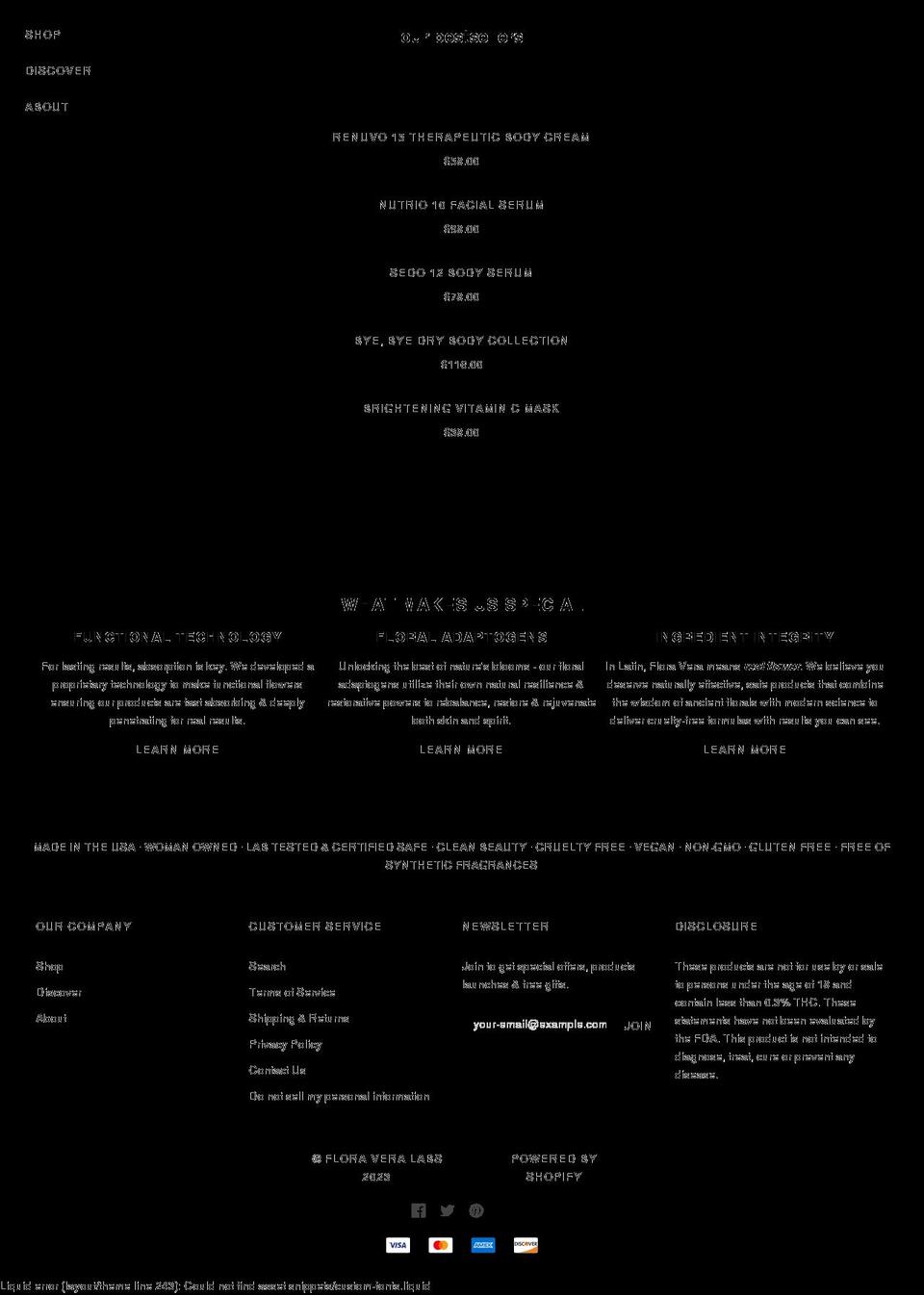 floraveralabs.com shopify website screenshot