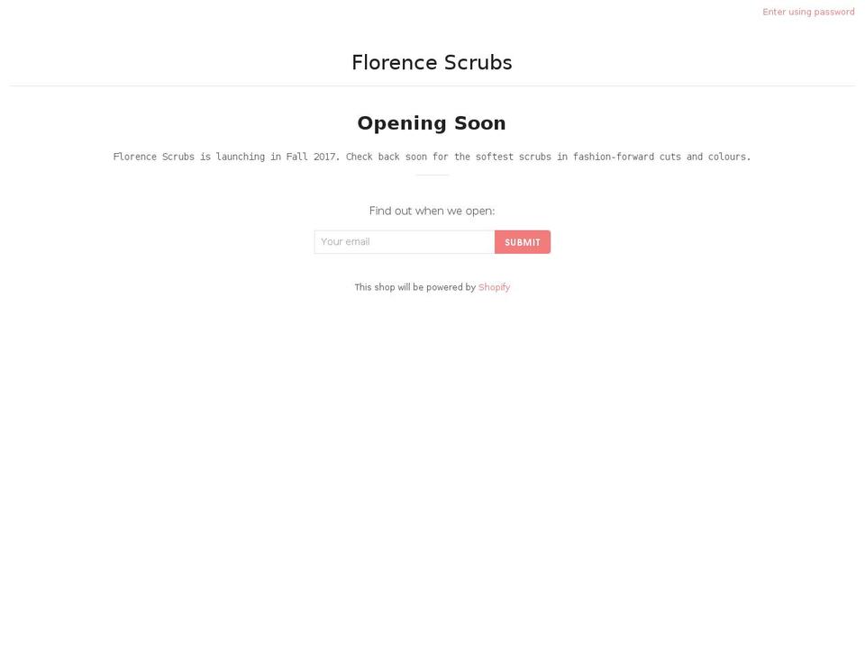 florencescrubs.com — Shopify storefront screenshot
