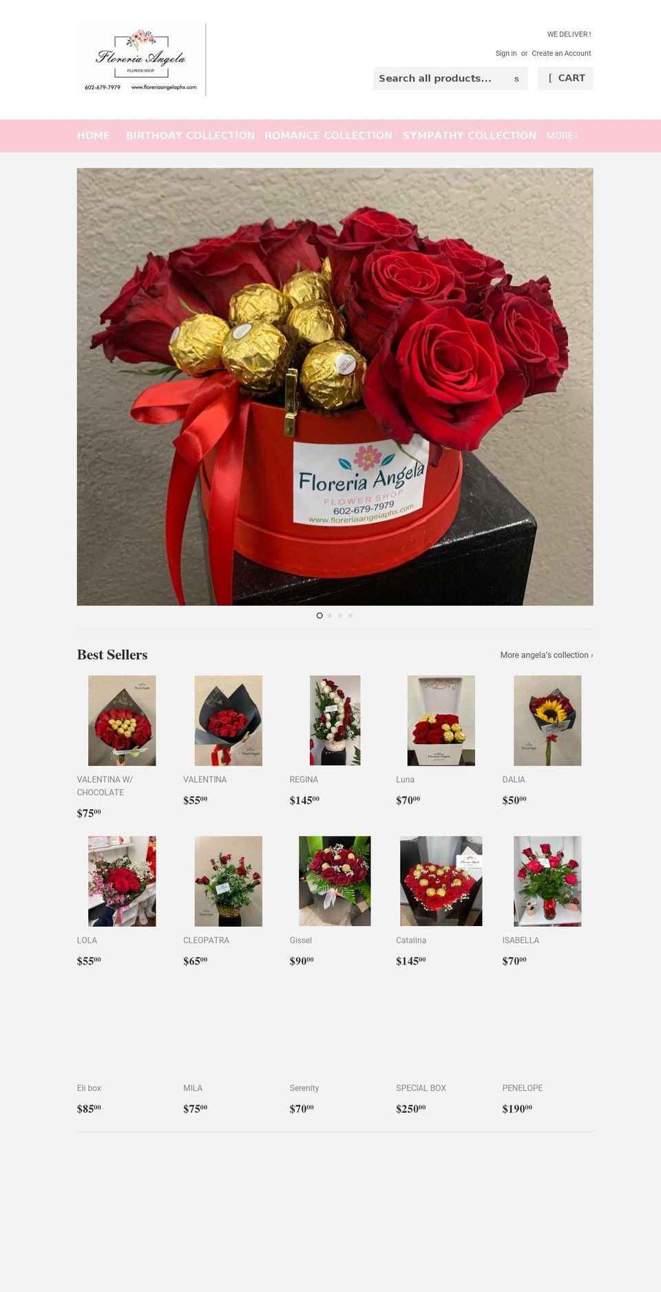 floreriaangelaphx.com shopify website screenshot