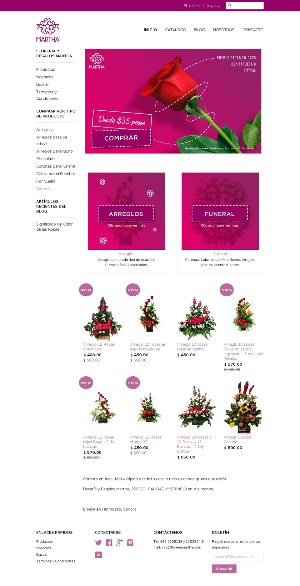 floreriamartha.com shopify website screenshot