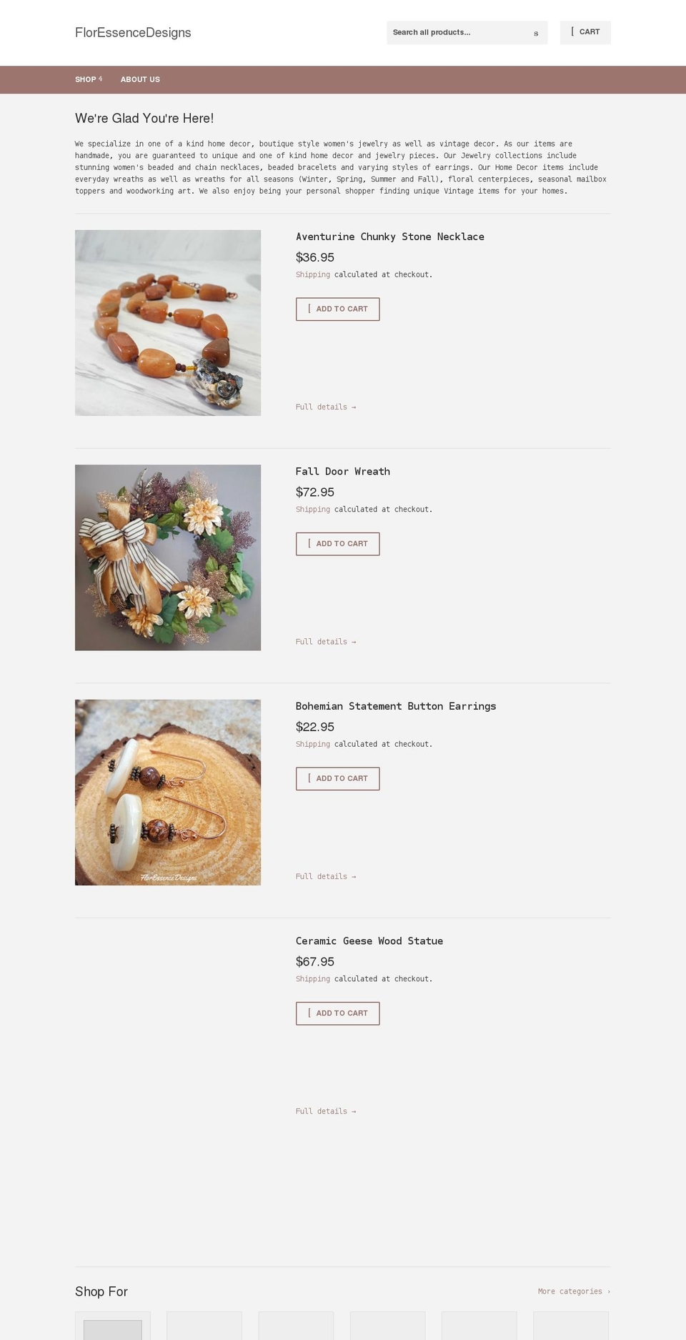 floressencedesigns.com shopify website screenshot