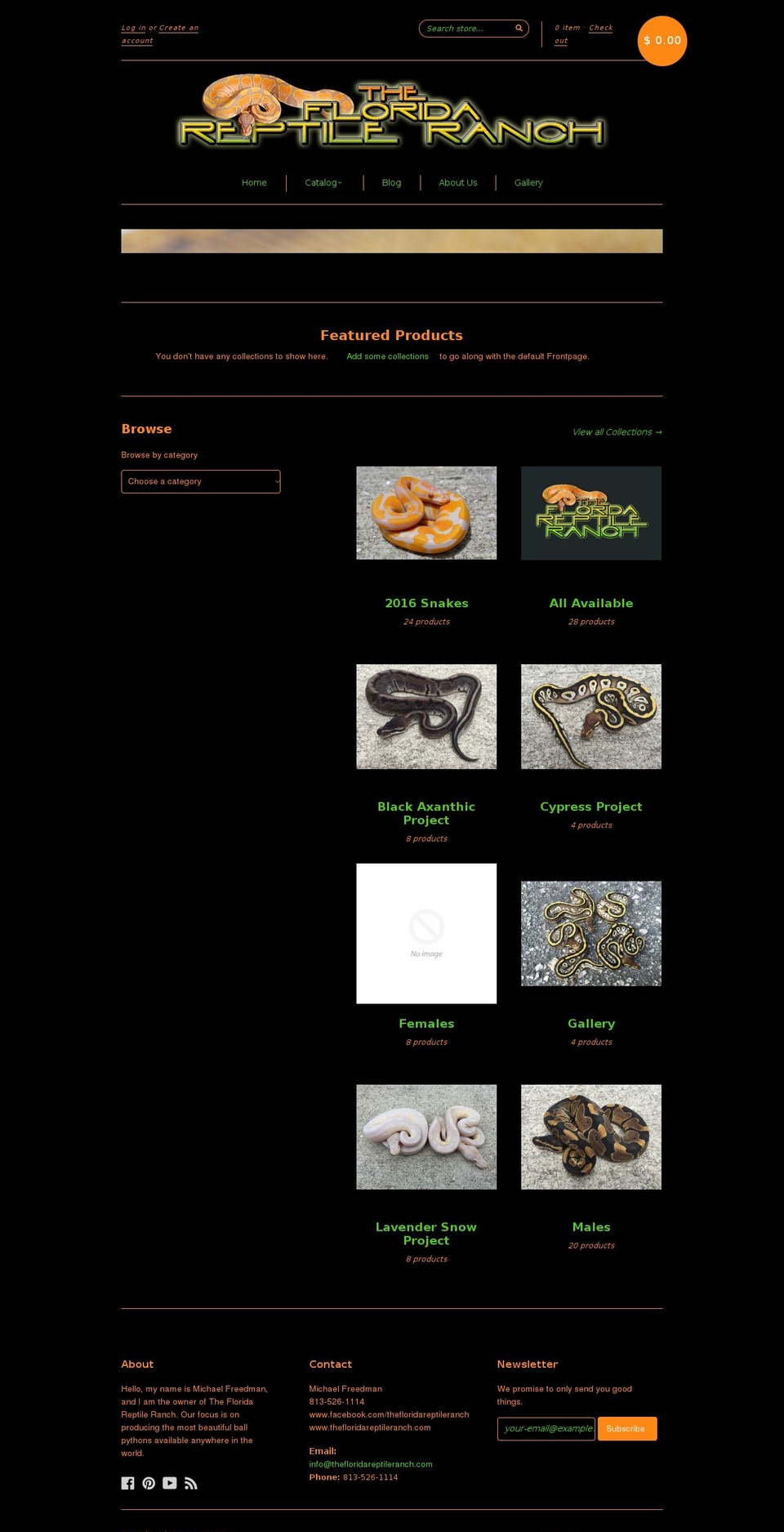 floridareptileranch.com shopify website screenshot