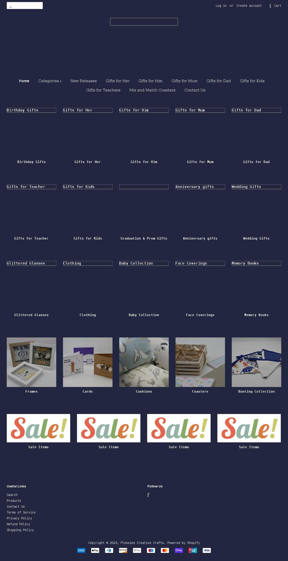 flossiescreativecrafts.co.uk shopify website screenshot