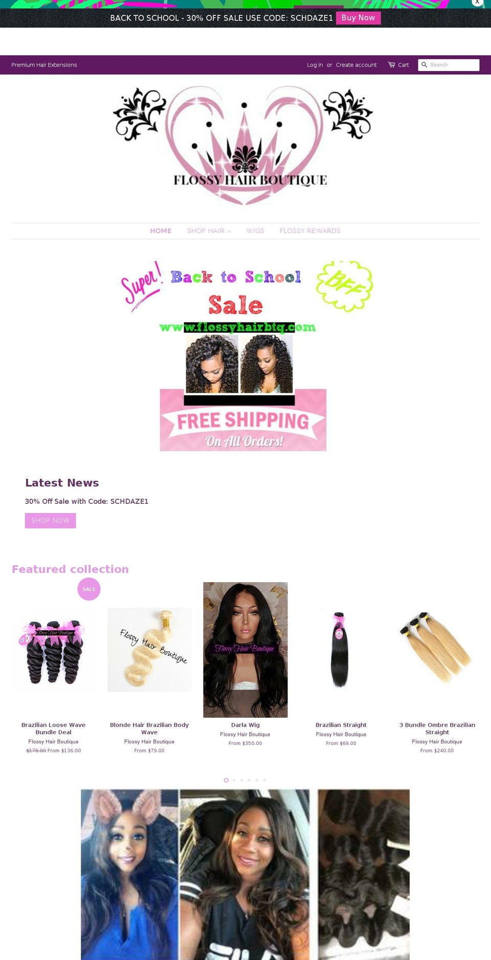 flossyhairbtq.com — Shopify storefront screenshot
