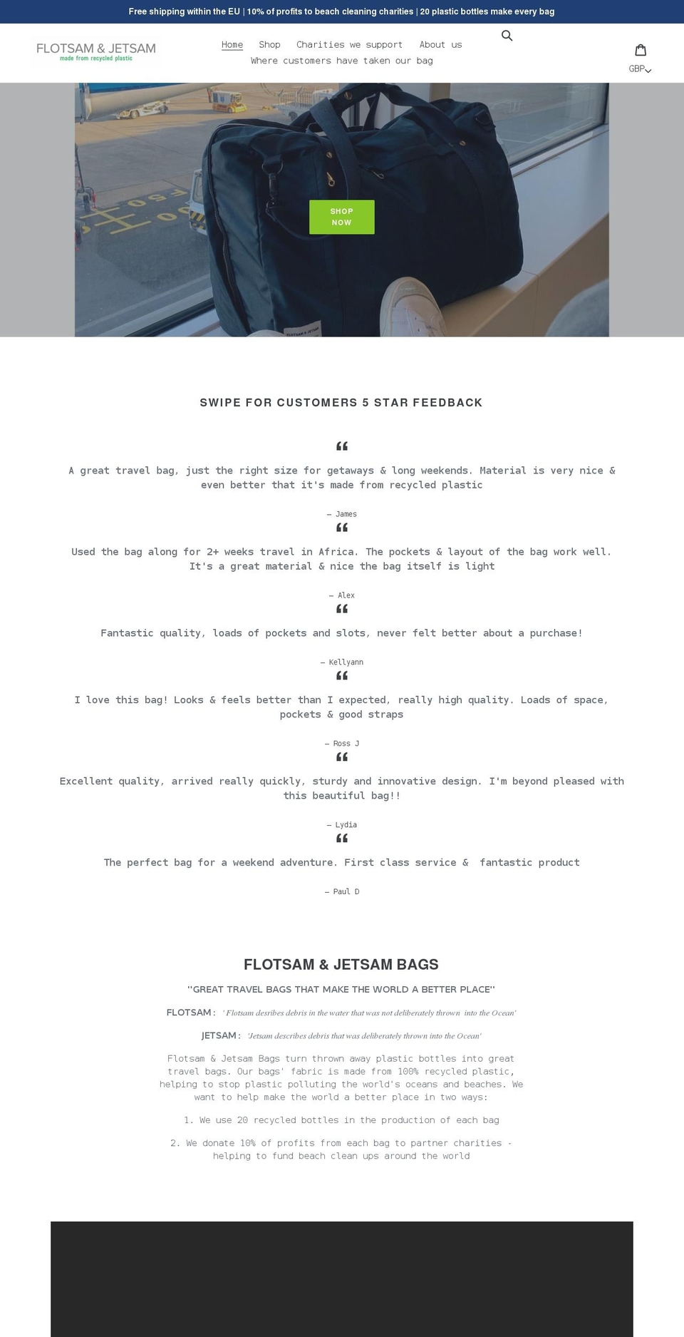 flotsamandjetsambags.com shopify website screenshot