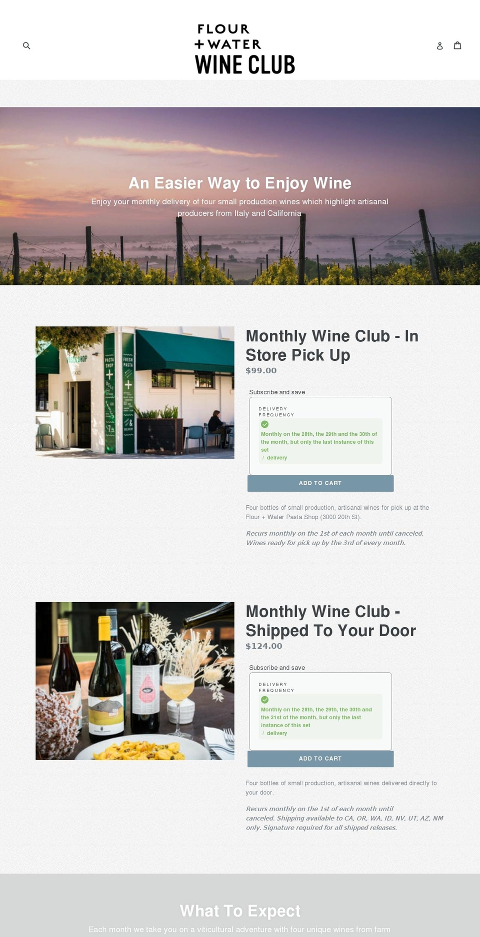 flourandwaterwineclub.com shopify website screenshot
