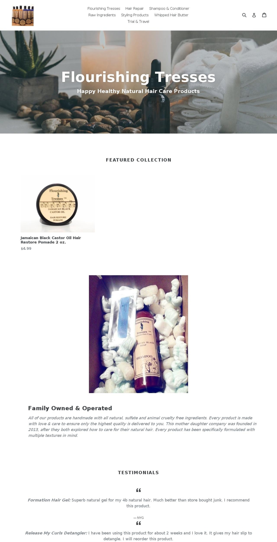 flourishingtresses.com — Shopify storefront screenshot