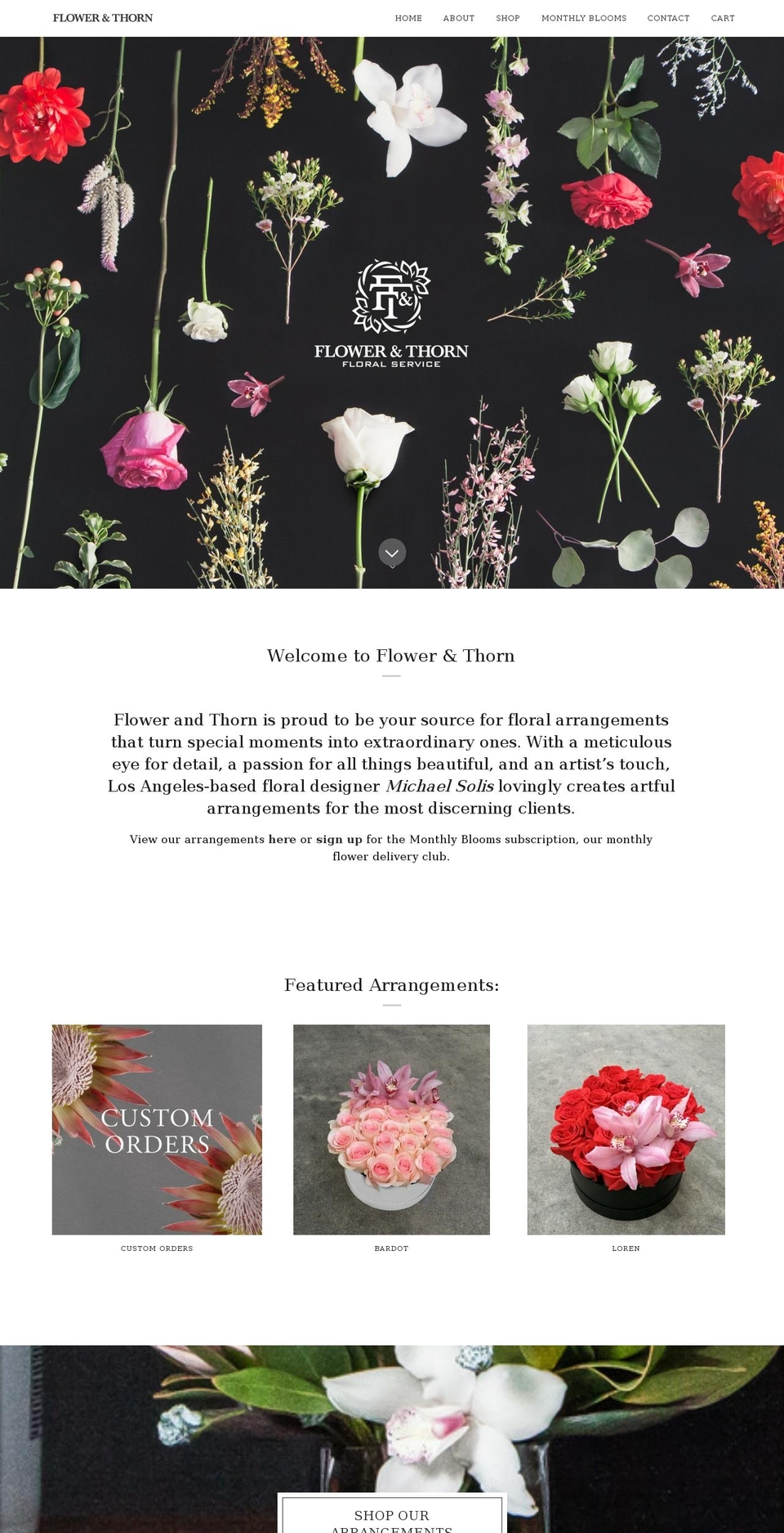 flowerandthorn.com shopify website screenshot