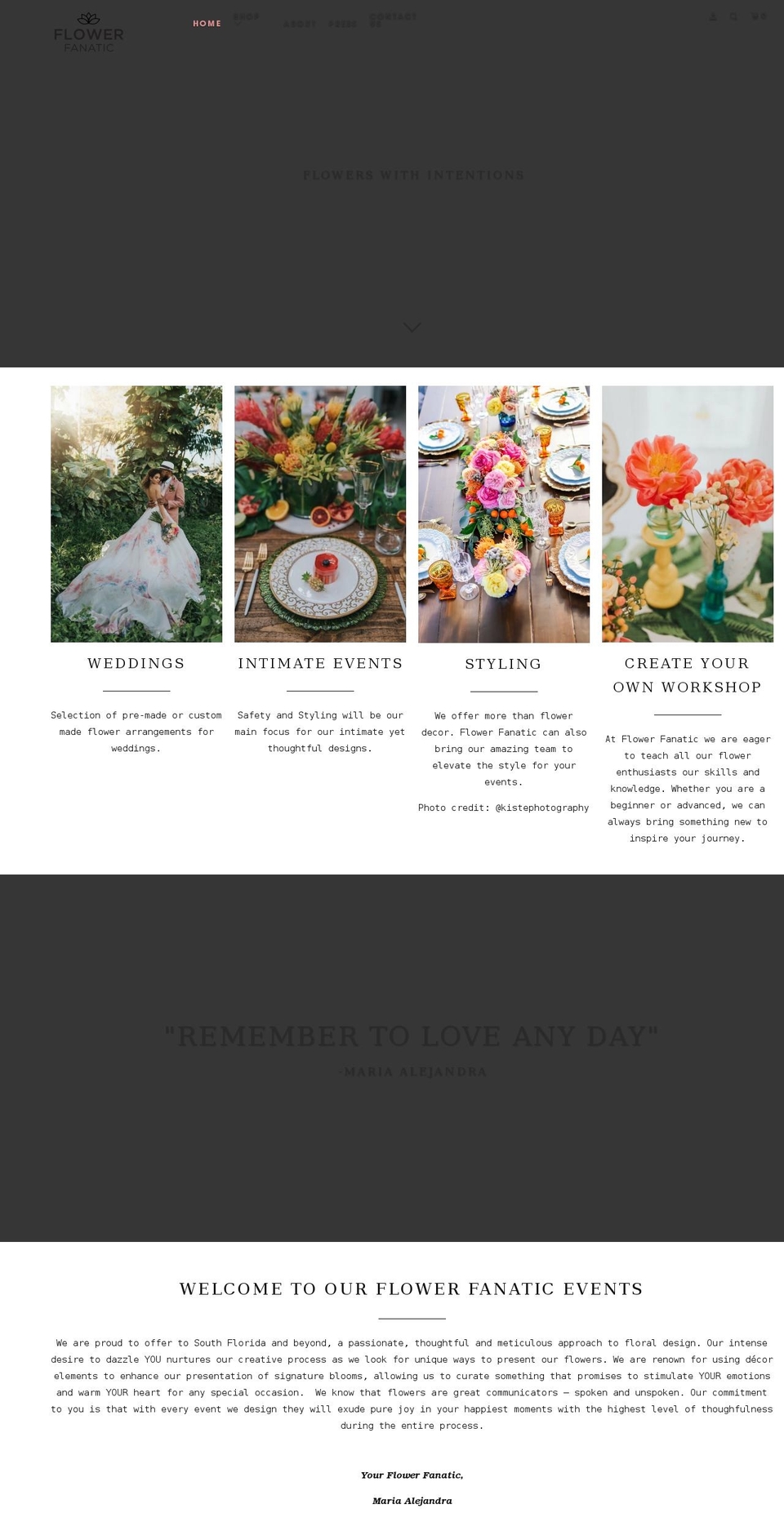 flowerfanaticevents.com shopify website screenshot