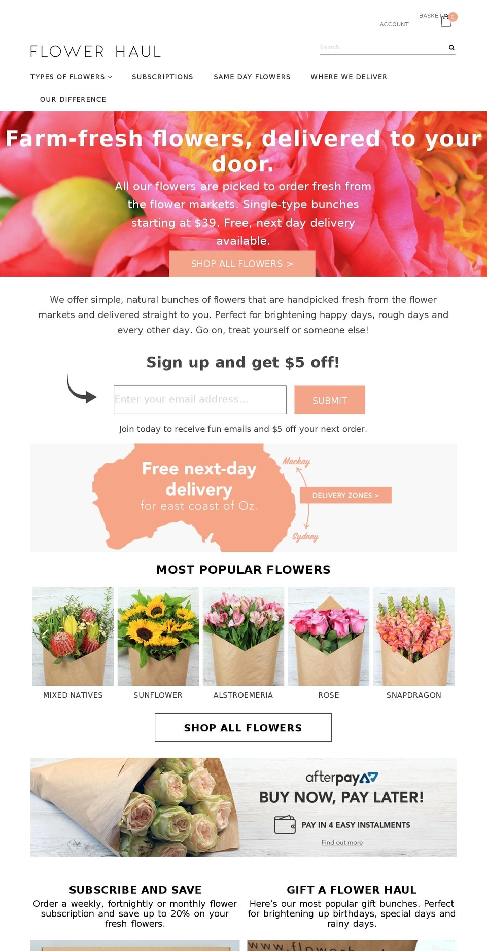 flowerhaul.com.au shopify website screenshot