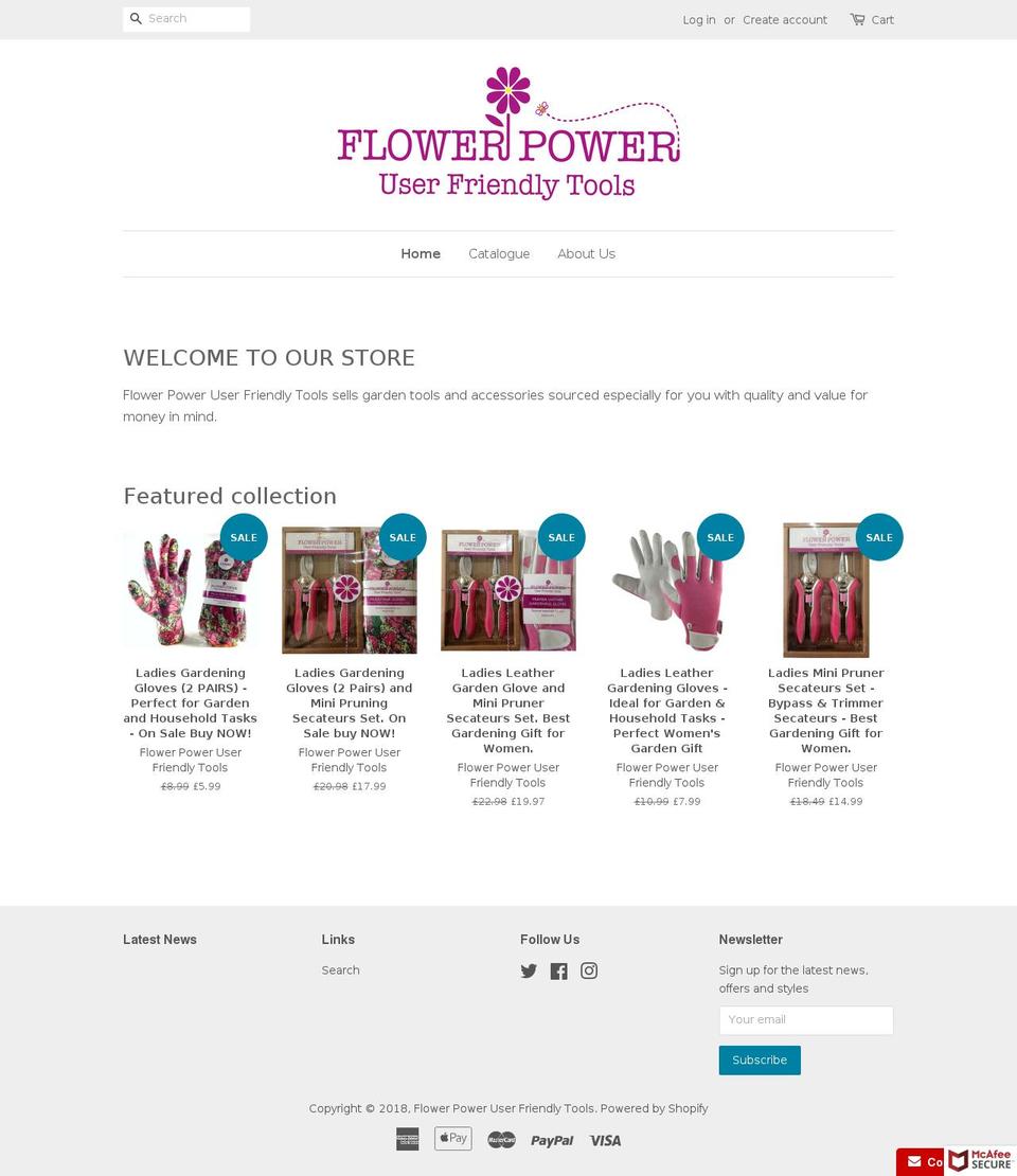 flowerpoweruserfriendlytools.co.uk shopify website screenshot