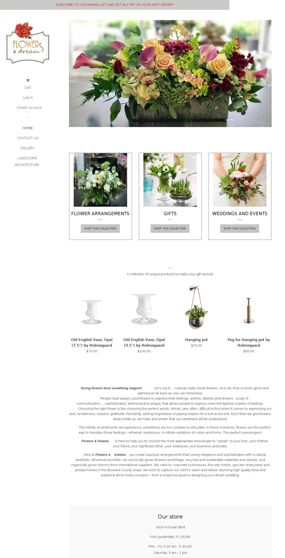 flowersandreams.com — Shopify storefront screenshot