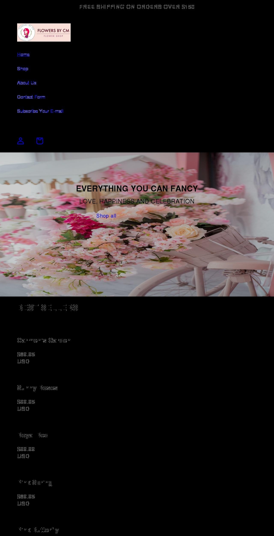 flowersbycm.com shopify website screenshot