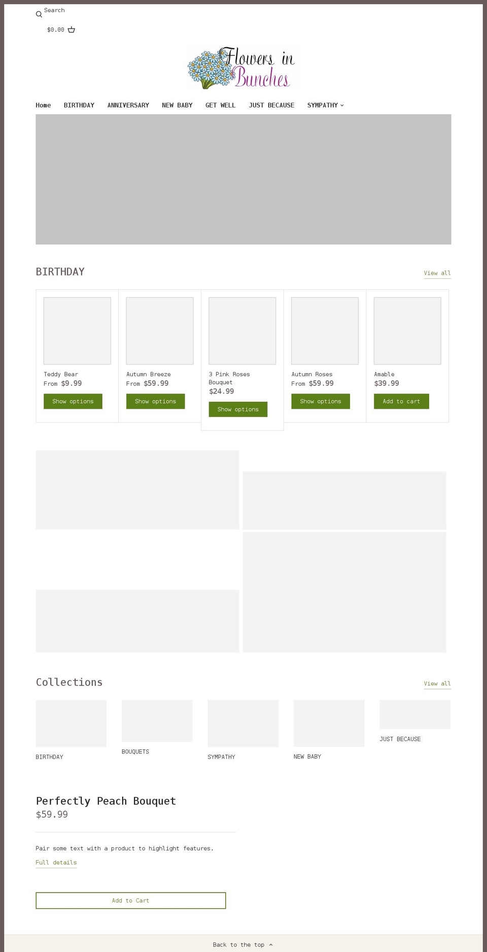 flowersinbunches.com shopify website screenshot