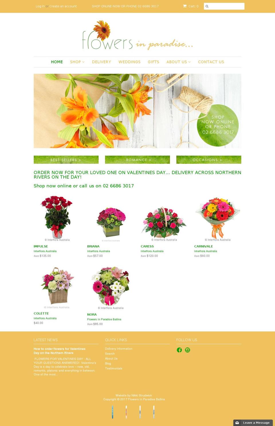 flowersinparadise.com.au shopify website screenshot