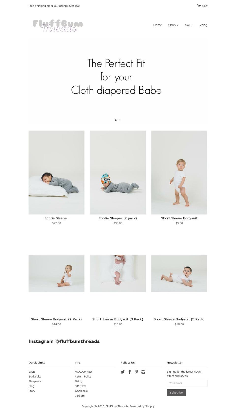 fluffbumthreads.com shopify website screenshot