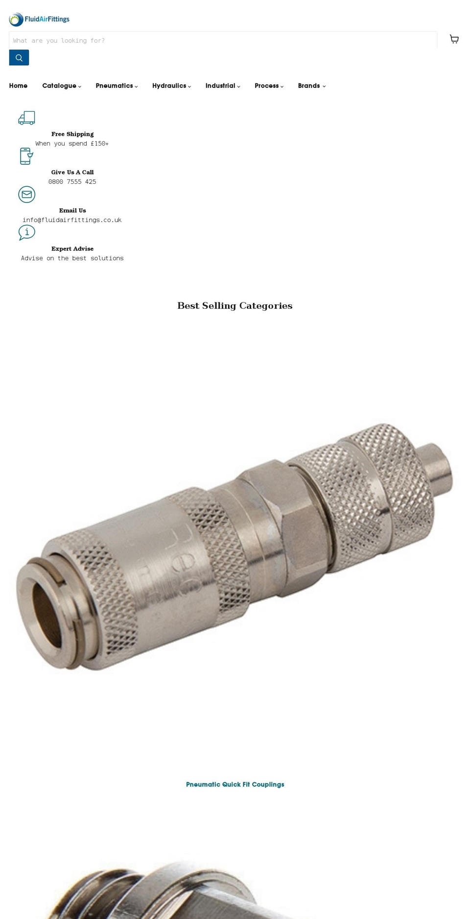 fluidairfittings.co.uk shopify website screenshot