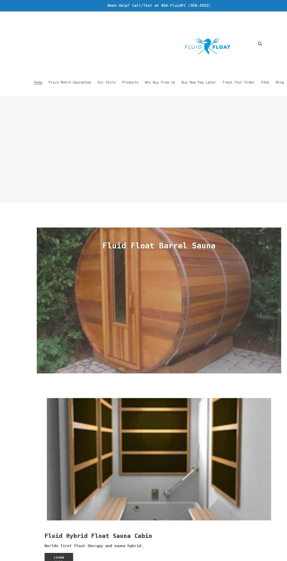 fluidfloatcabins.com shopify website screenshot