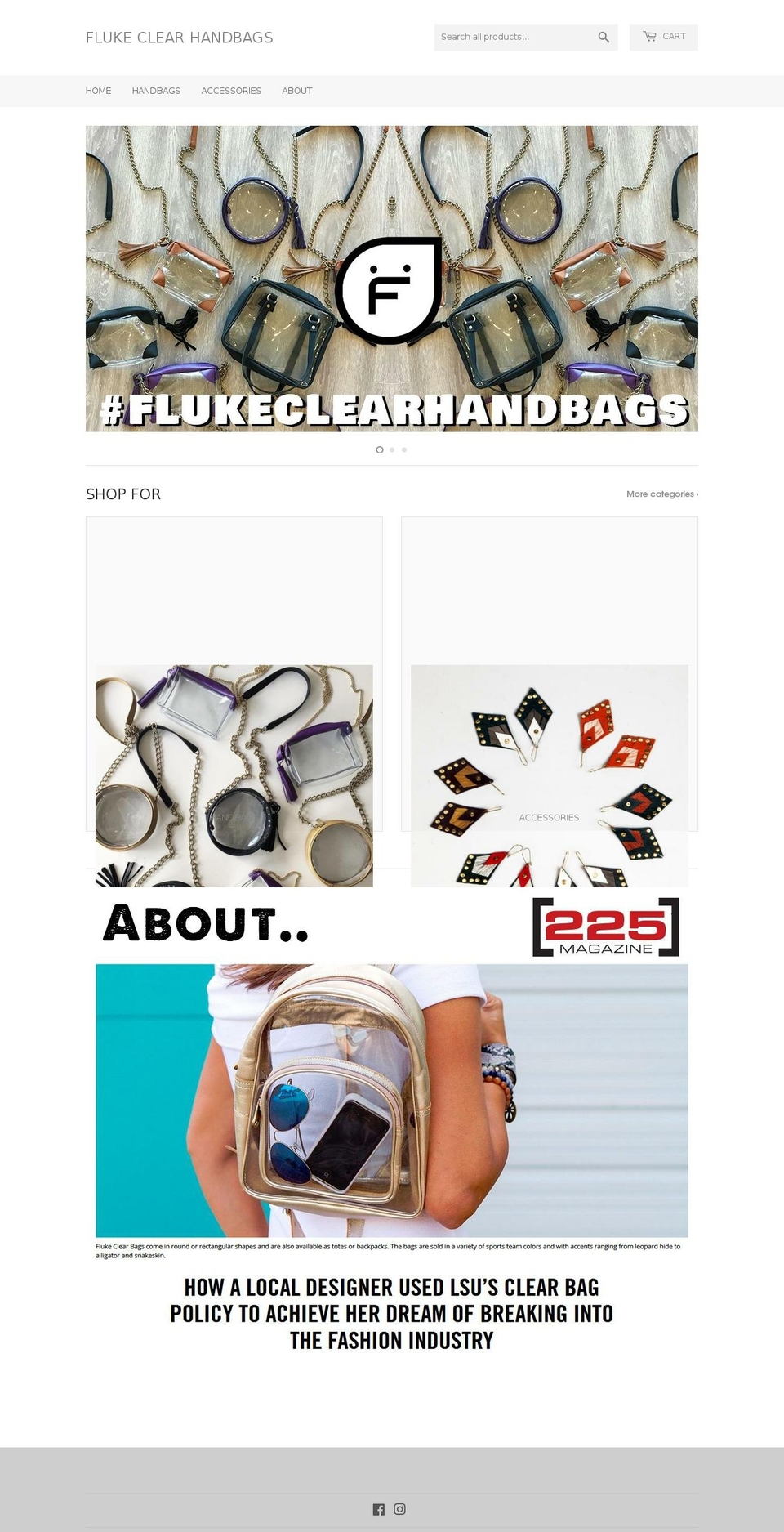 flukeclearhandbags.com — Shopify storefront screenshot