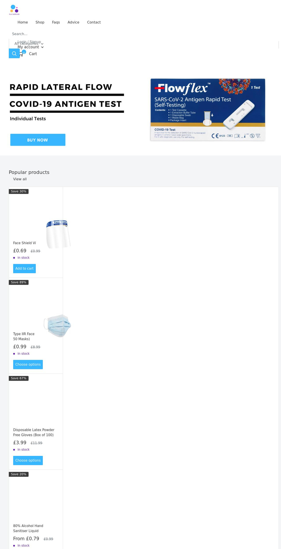 flusupplies.com shopify website screenshot