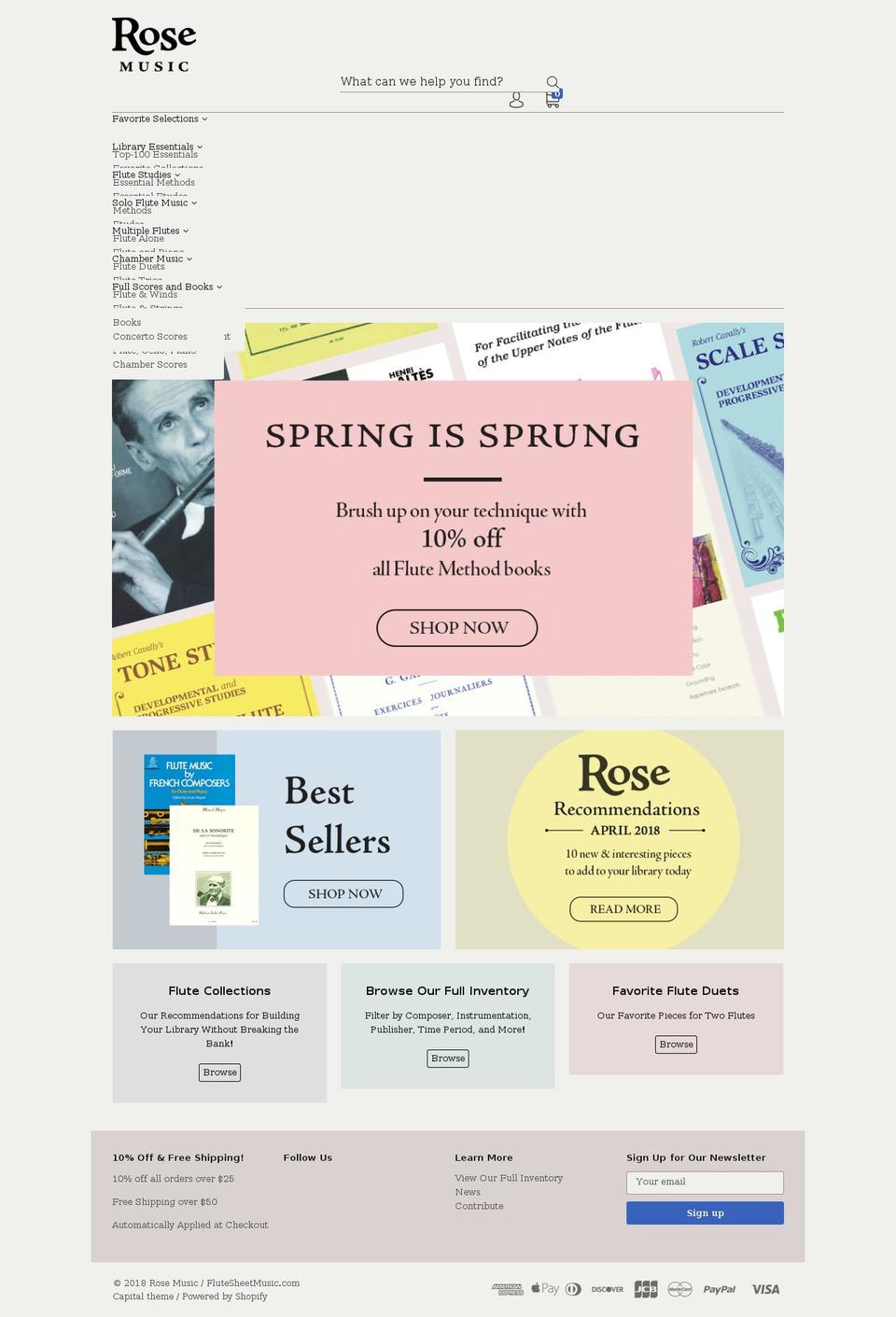 flutesheetmusic.com — Shopify storefront screenshot