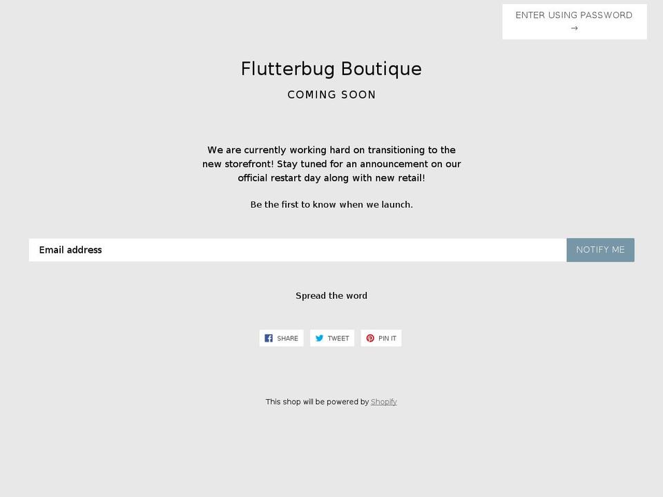 flutterbugboutique.com shopify website screenshot