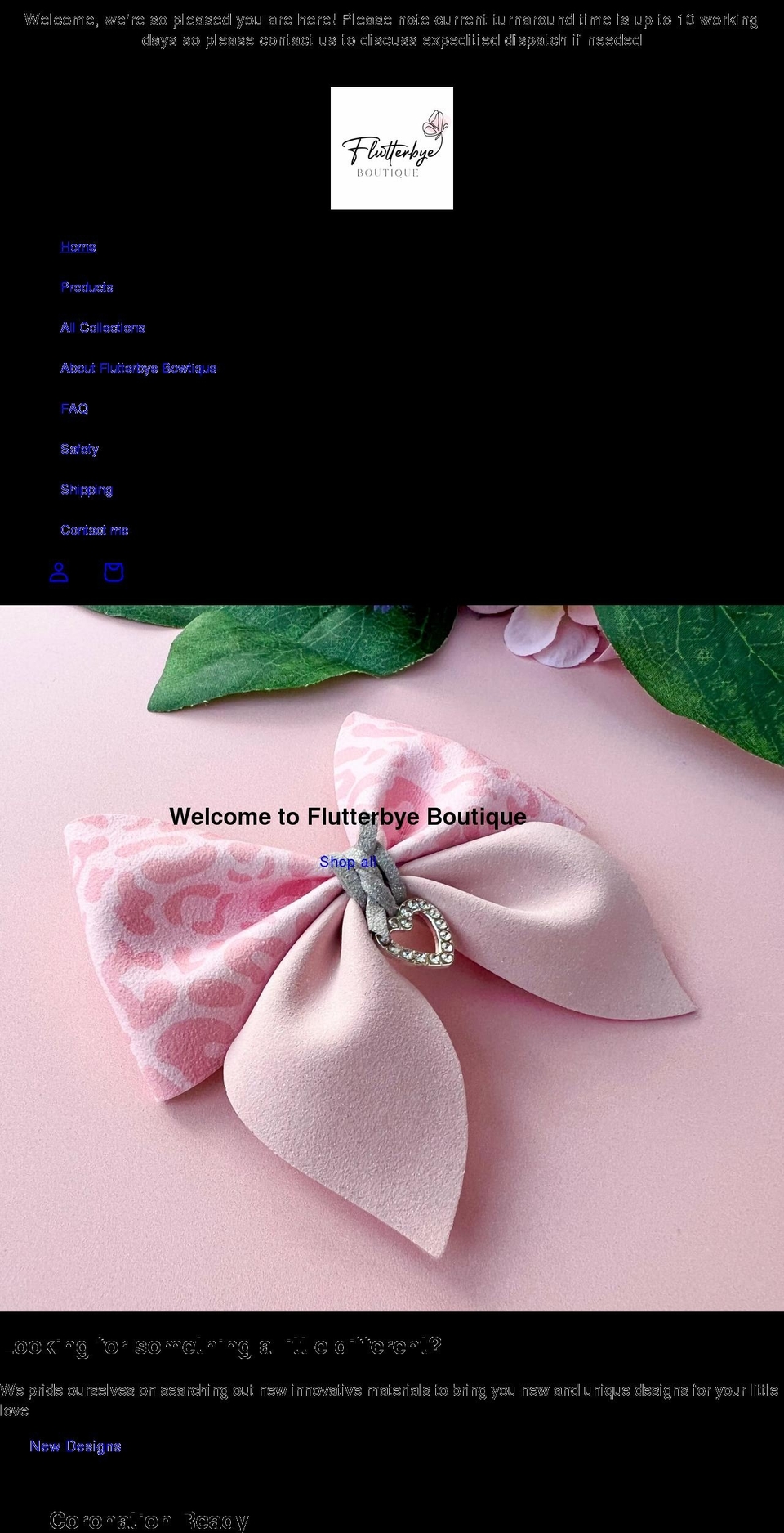 flutterbyebowtique.com — Shopify storefront screenshot