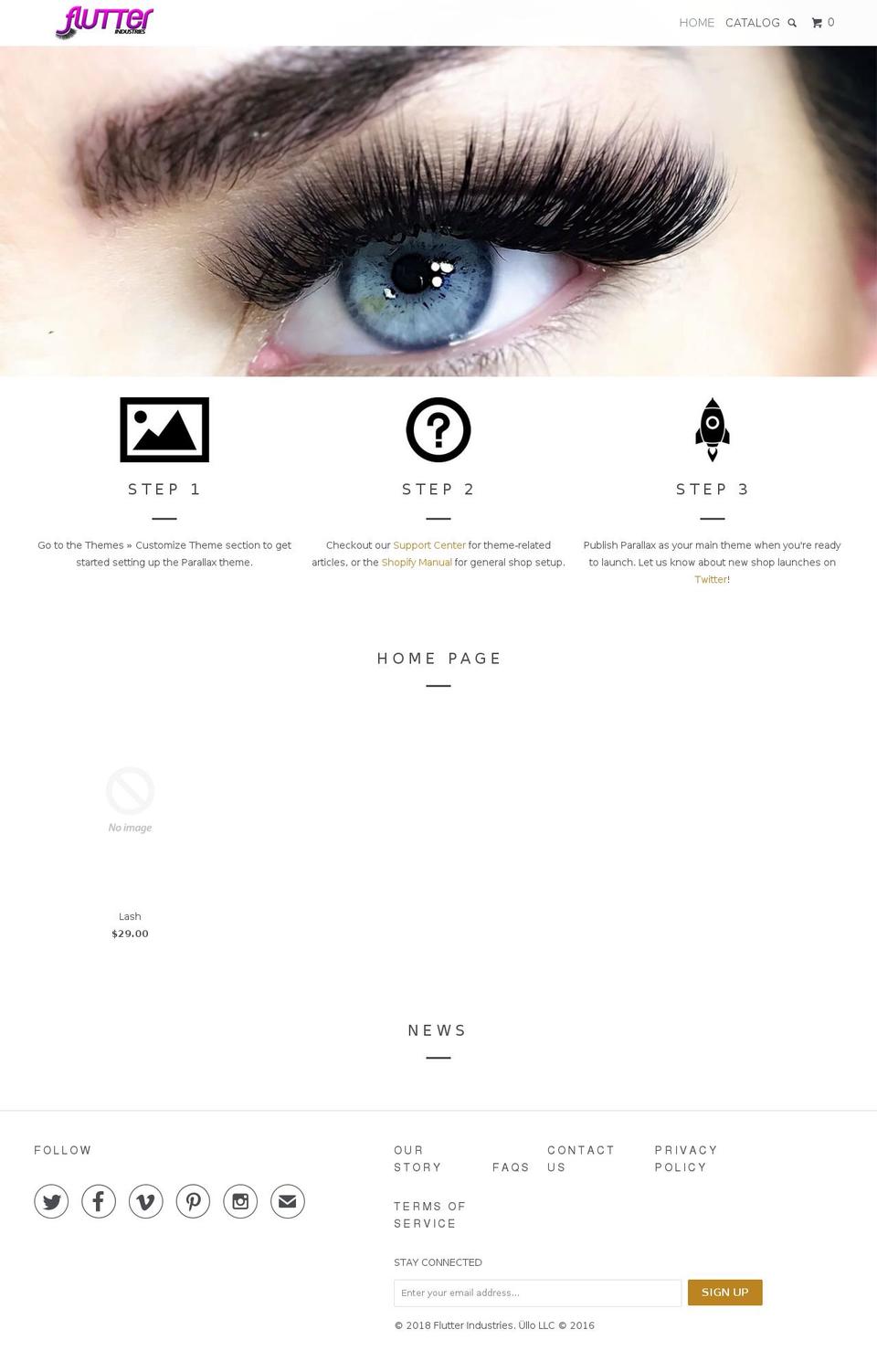 flutterindustries.com — Shopify storefront screenshot