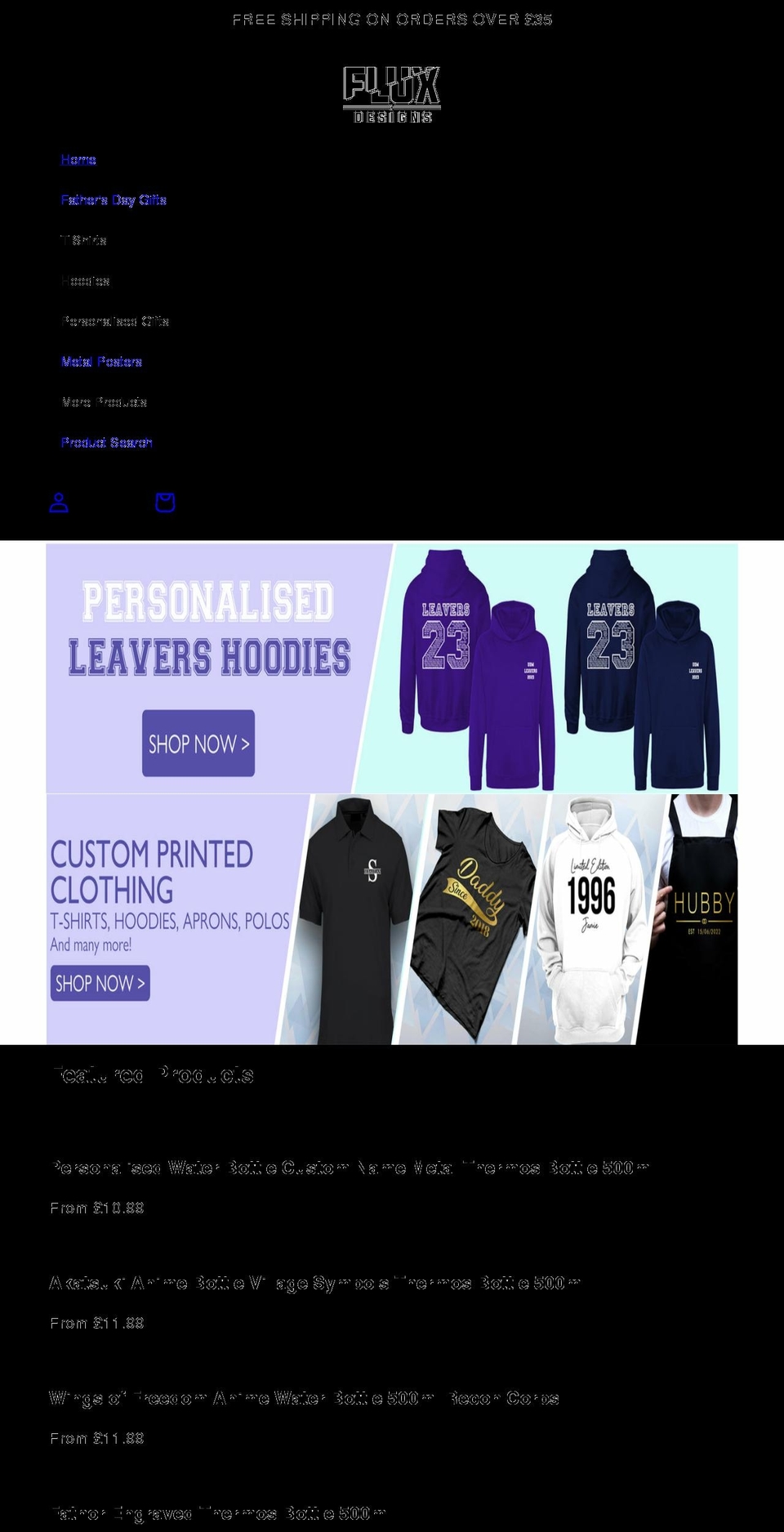 fluxdesignsuk.co.uk shopify website screenshot