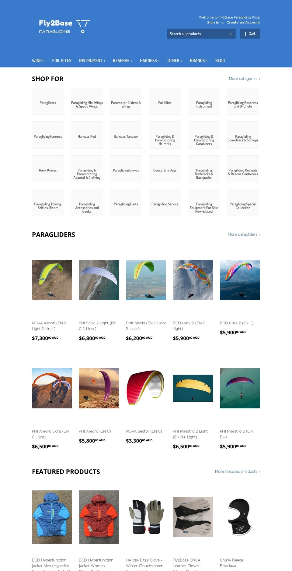 fly2base.com — Shopify storefront screenshot