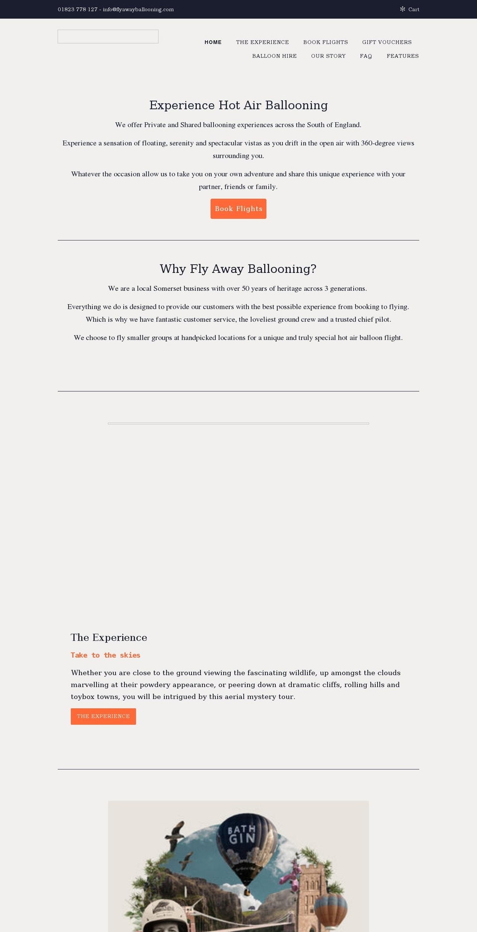 flyawayballooning.com shopify website screenshot