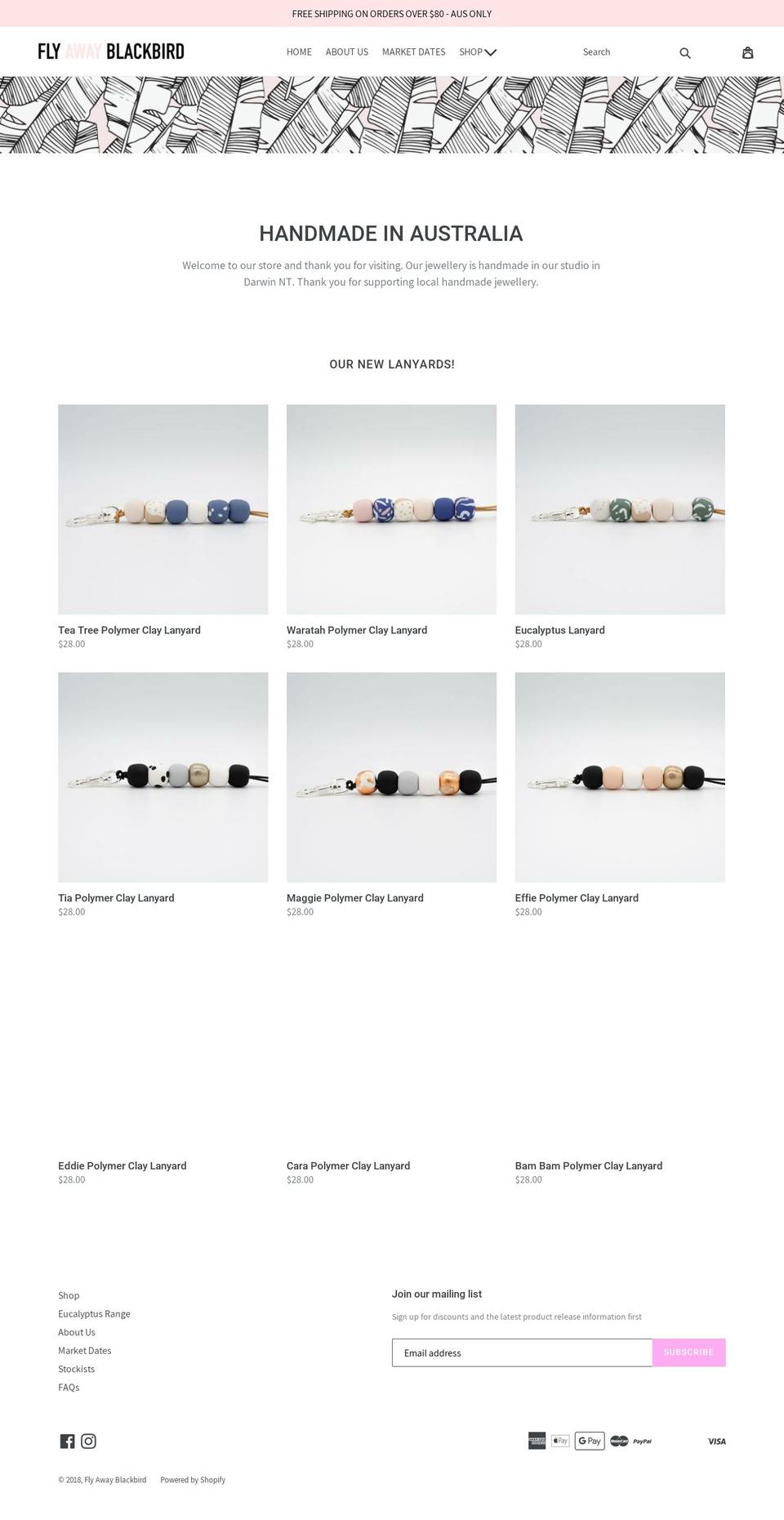 flyawayblackbird.com.au shopify website screenshot