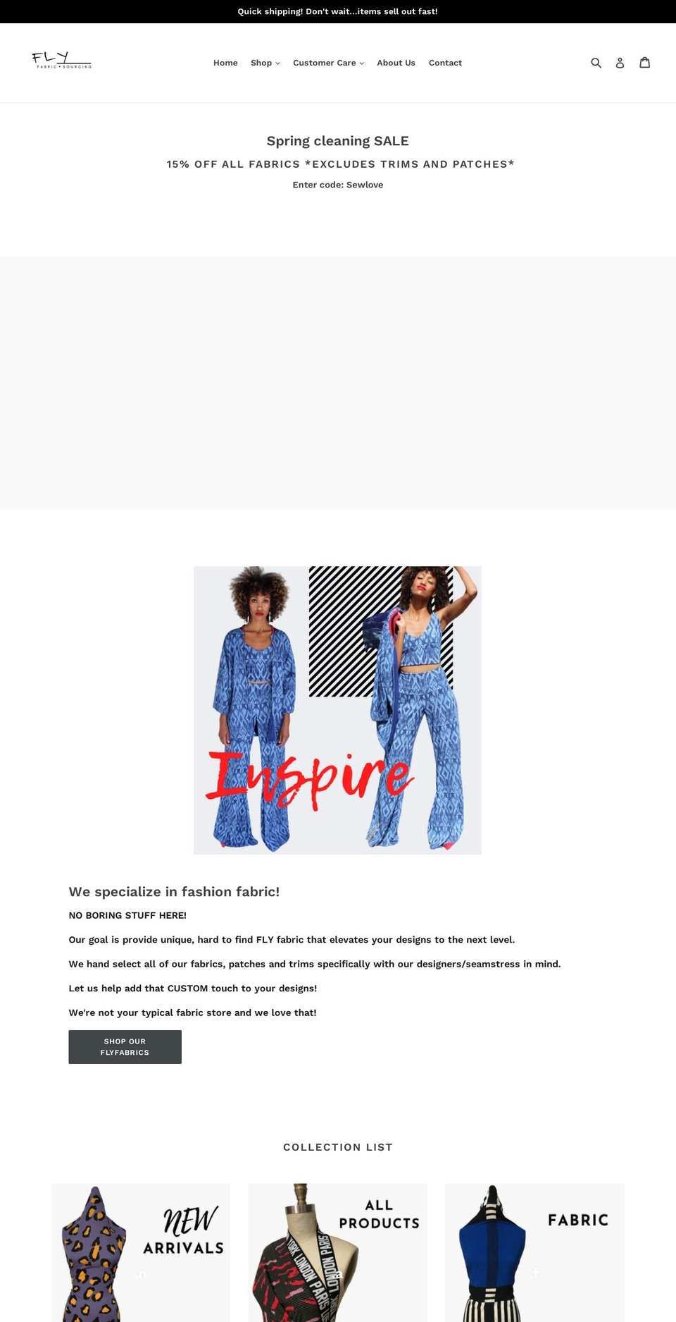 flyfabricsourcing.com shopify website screenshot