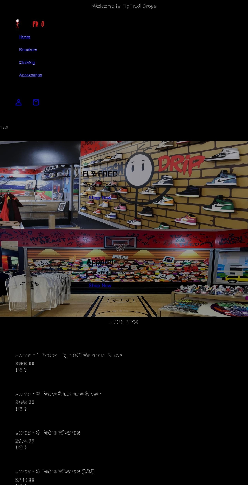 flyfreddrops.com shopify website screenshot