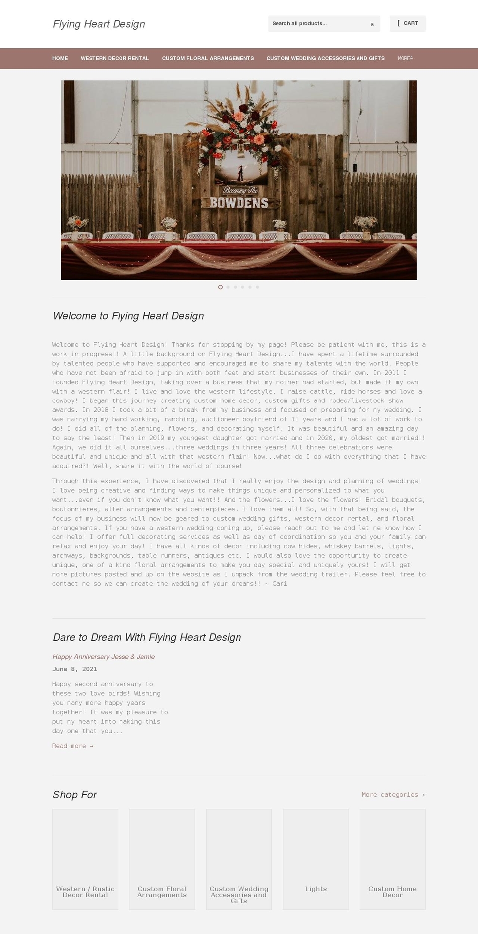 flyingheartdesign.com shopify website screenshot