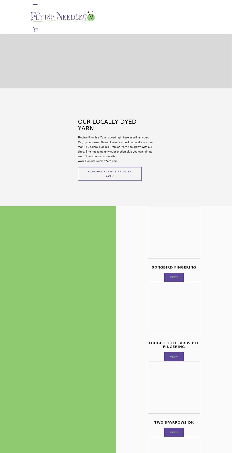 flyingneedlesyarn.com shopify website screenshot