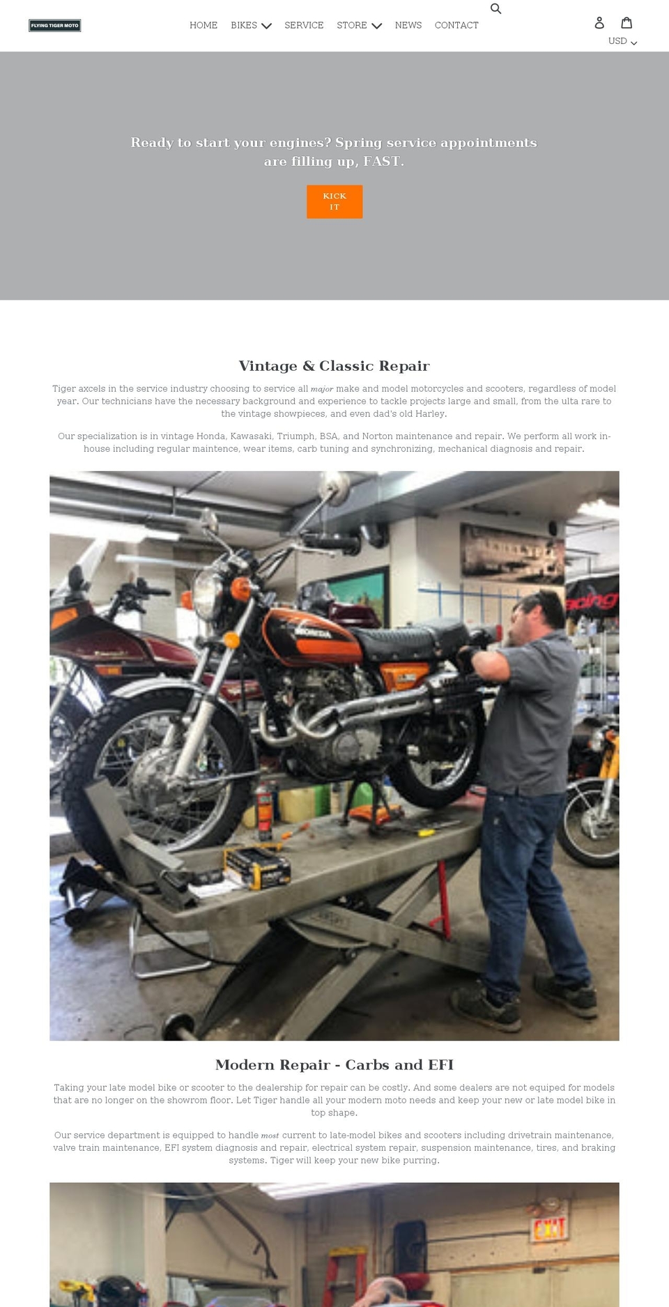 flyingtigermotorcycles.com shopify website screenshot