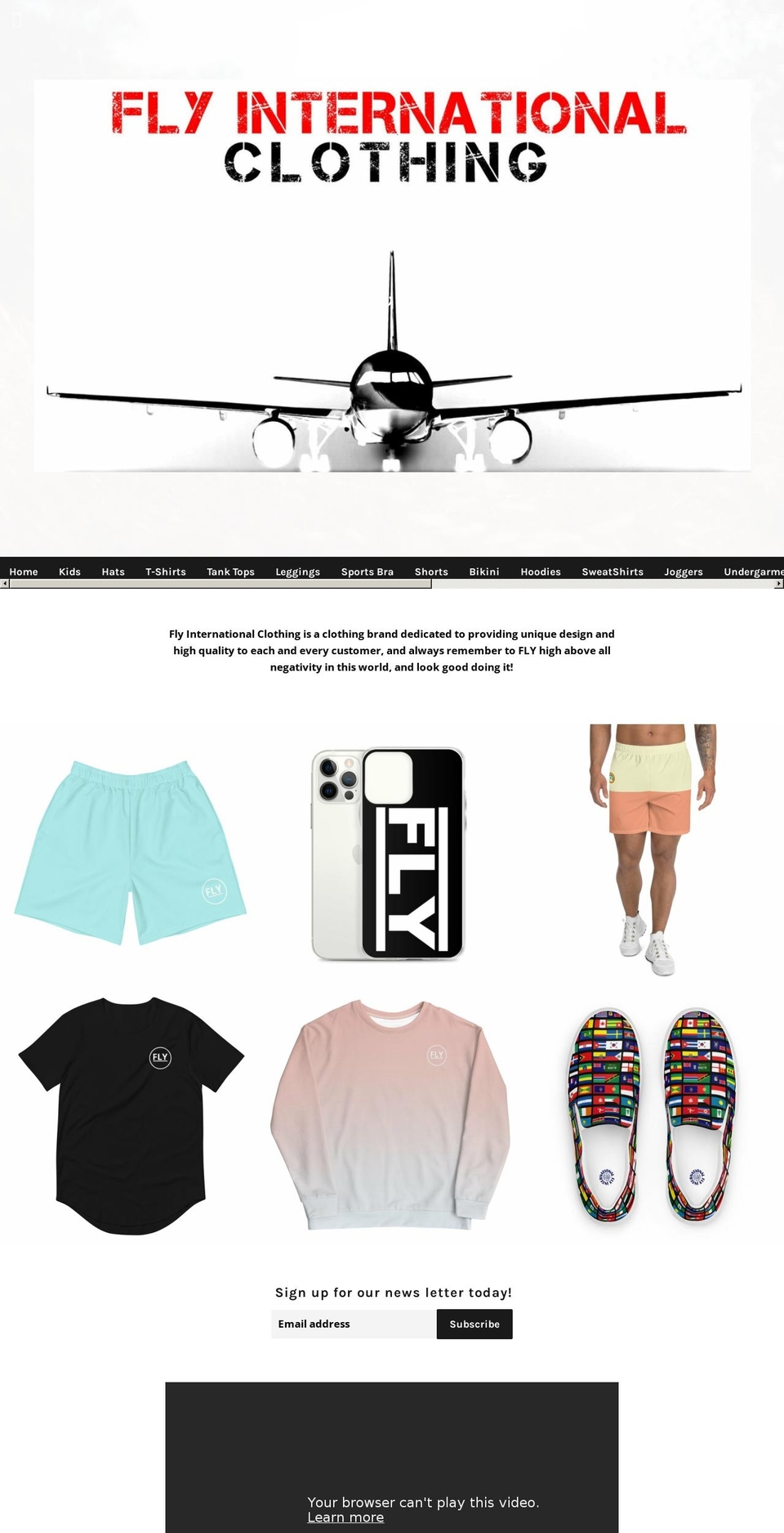flyinternationalclothing.com shopify website screenshot