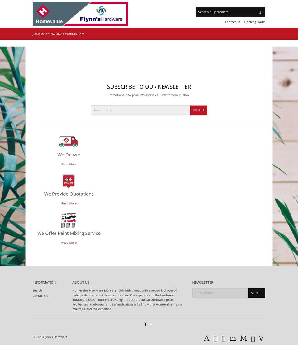 flynnshardware.ie shopify website screenshot