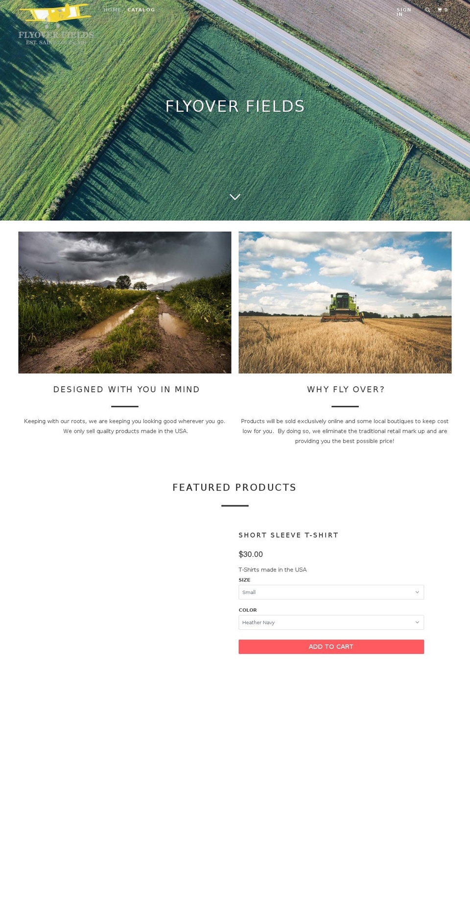 flyoverfields.com shopify website screenshot