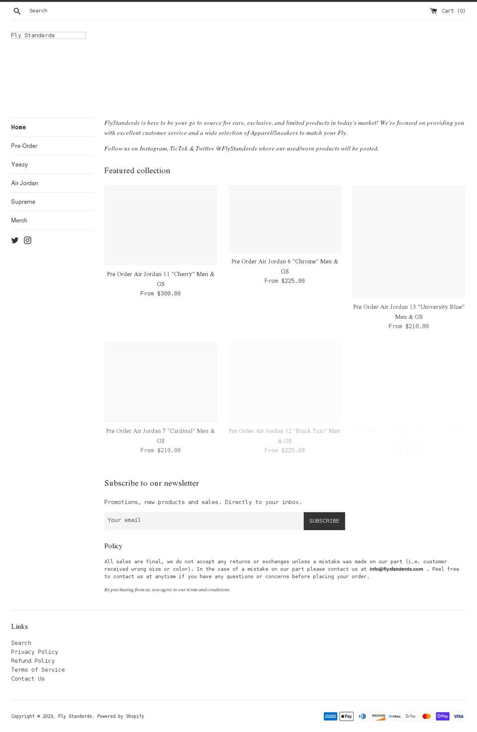 flystanderds.com shopify website screenshot