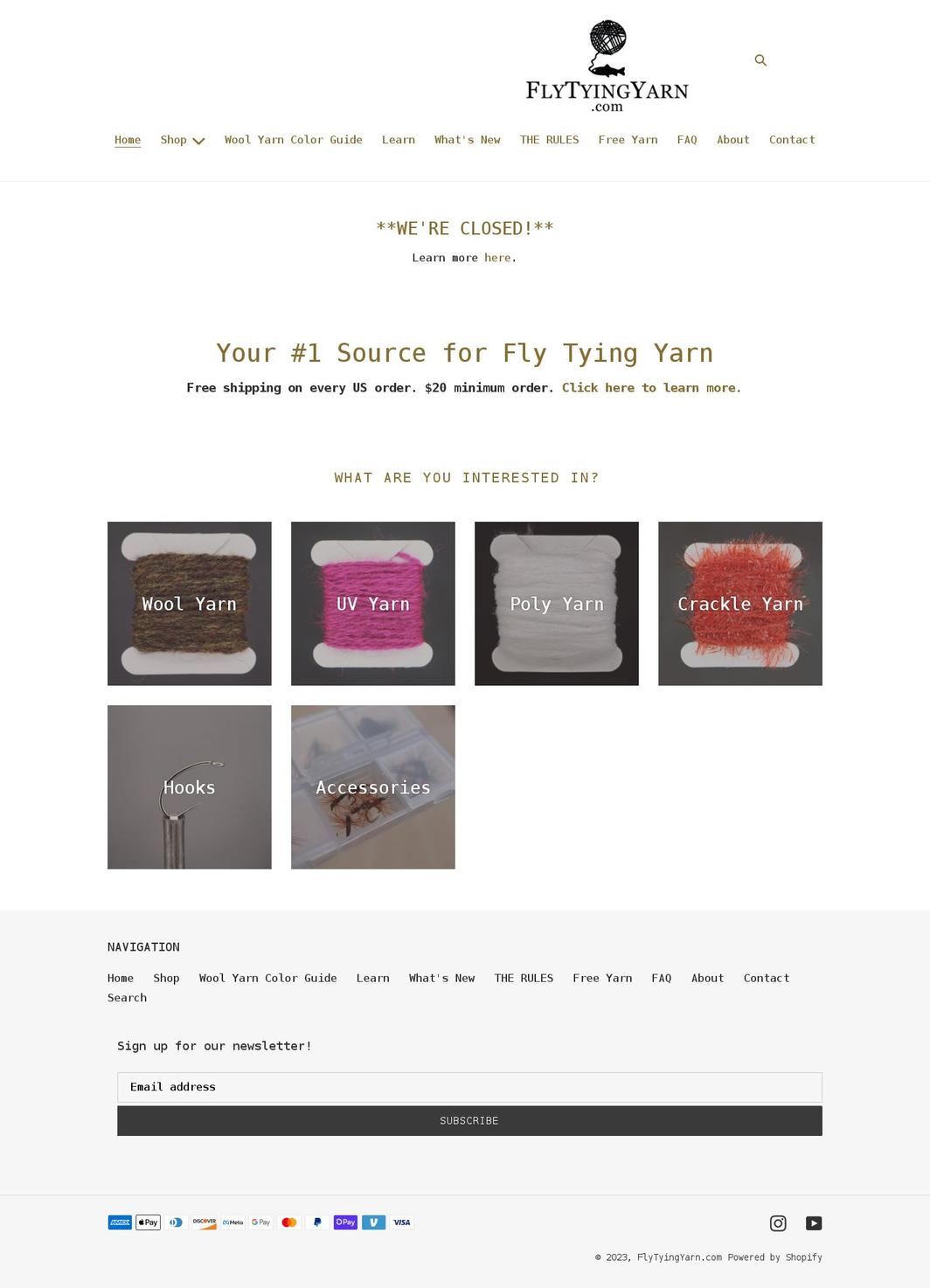 flytyingyarn.com shopify website screenshot