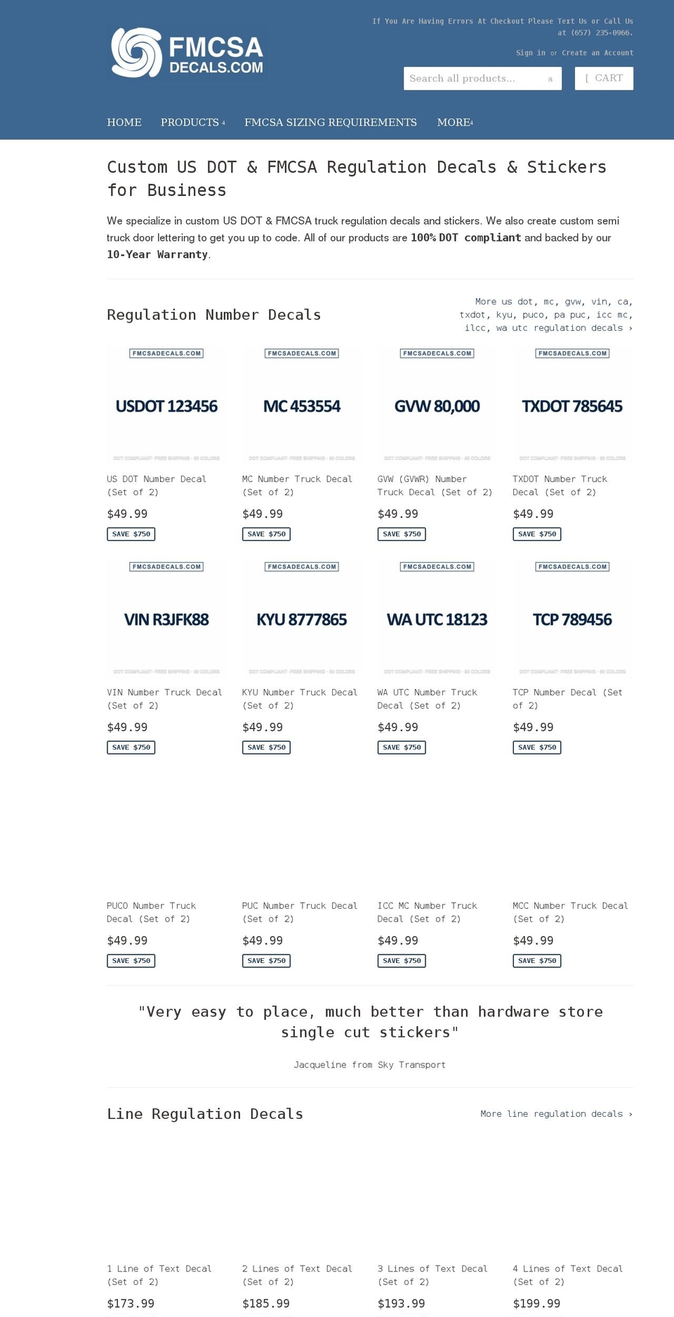 fmcsadecals.com shopify website screenshot