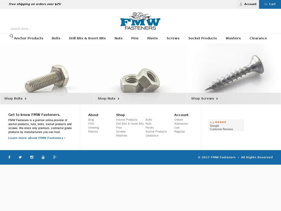 fmwfasteners.org shopify website screenshot