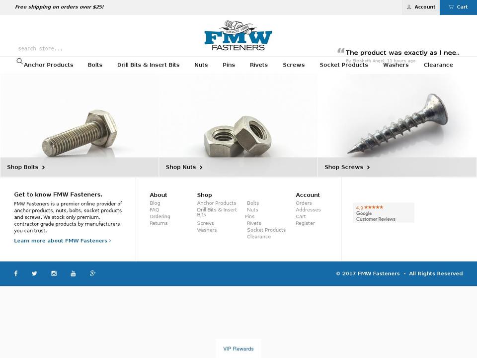 fmwfastners.com shopify website screenshot