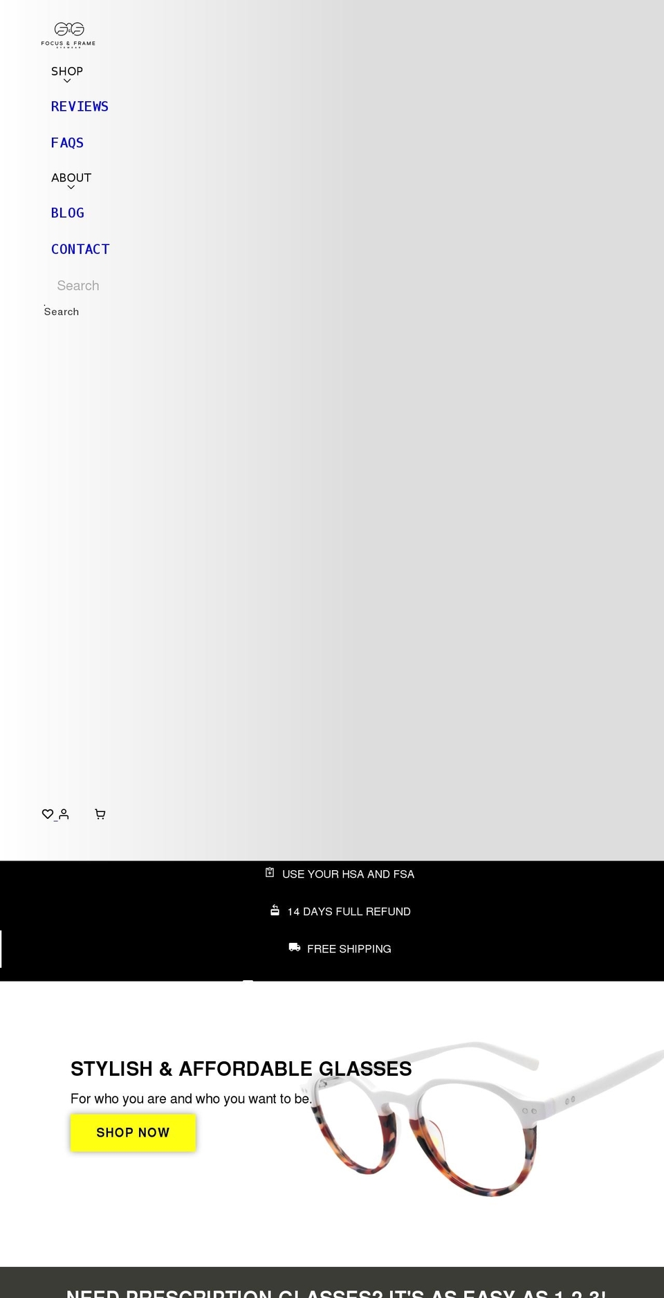 focusandframeeyewear.com shopify website screenshot