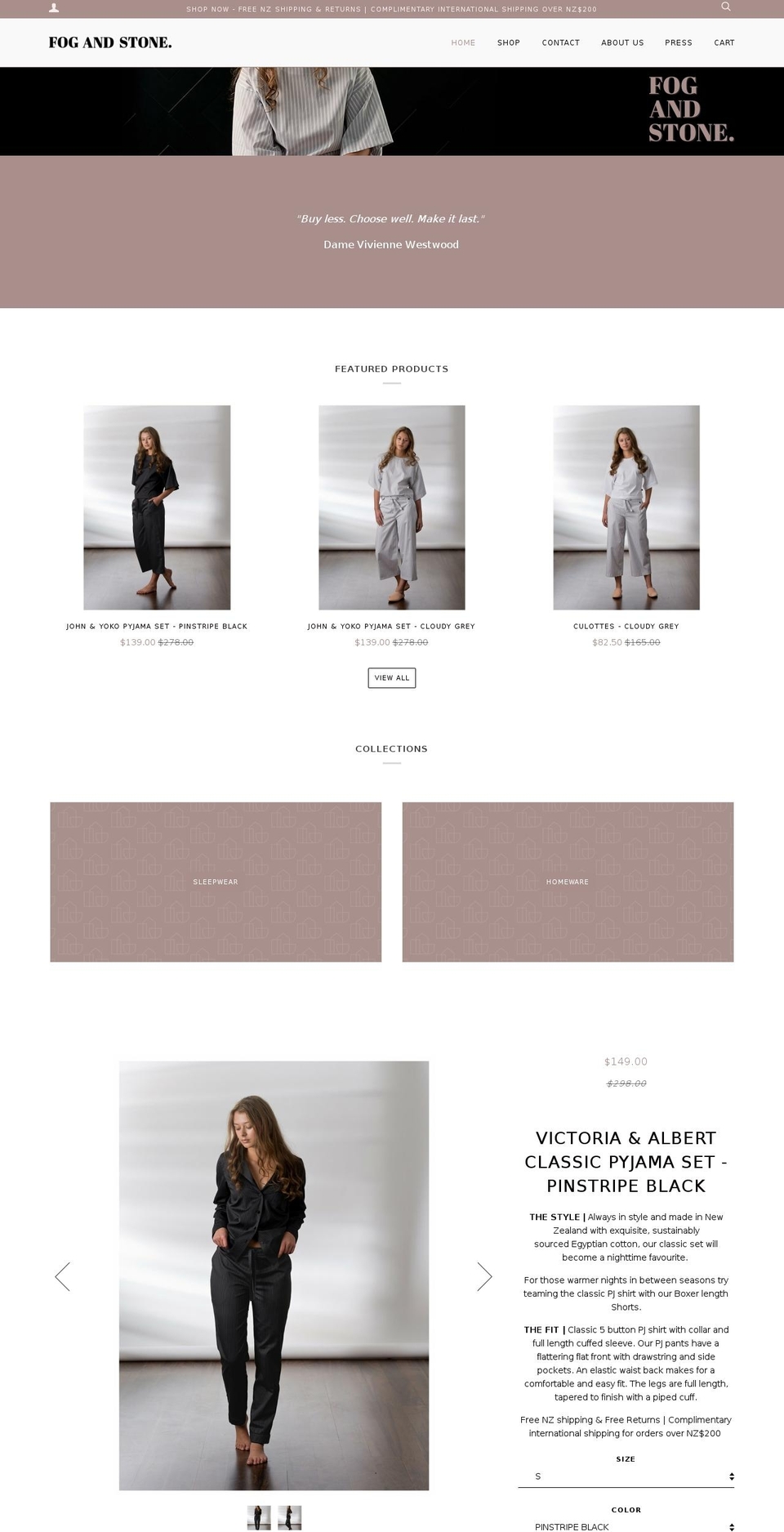 fogandstonehome.com — Shopify storefront screenshot
